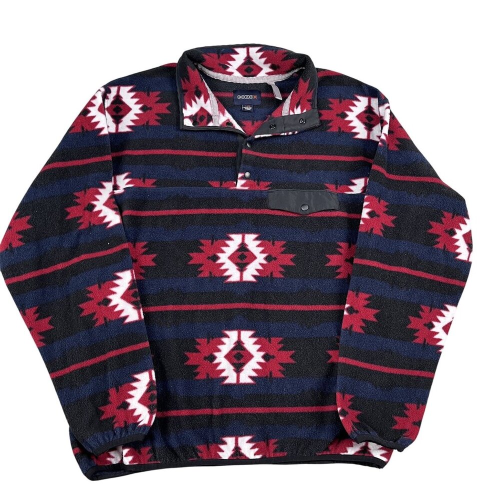 COMOX Aztec Fleece Mens 1/4 Snap Collared Winter Pullover Sz Large